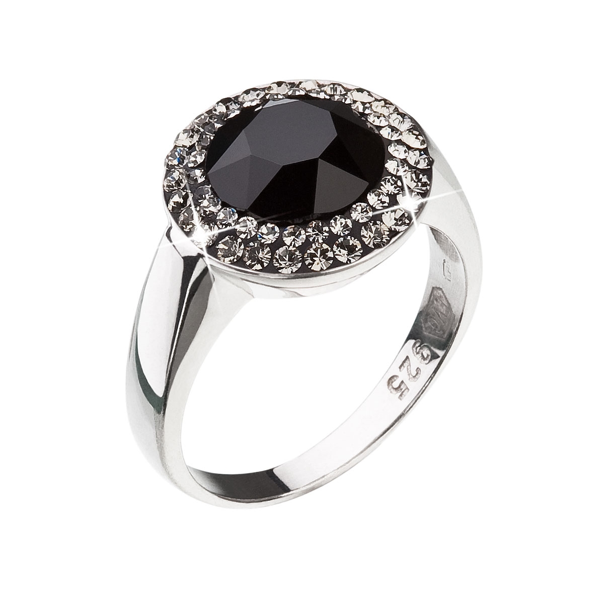 Strieborný prsteň Crystals from Swarovski ®, Black Jet
