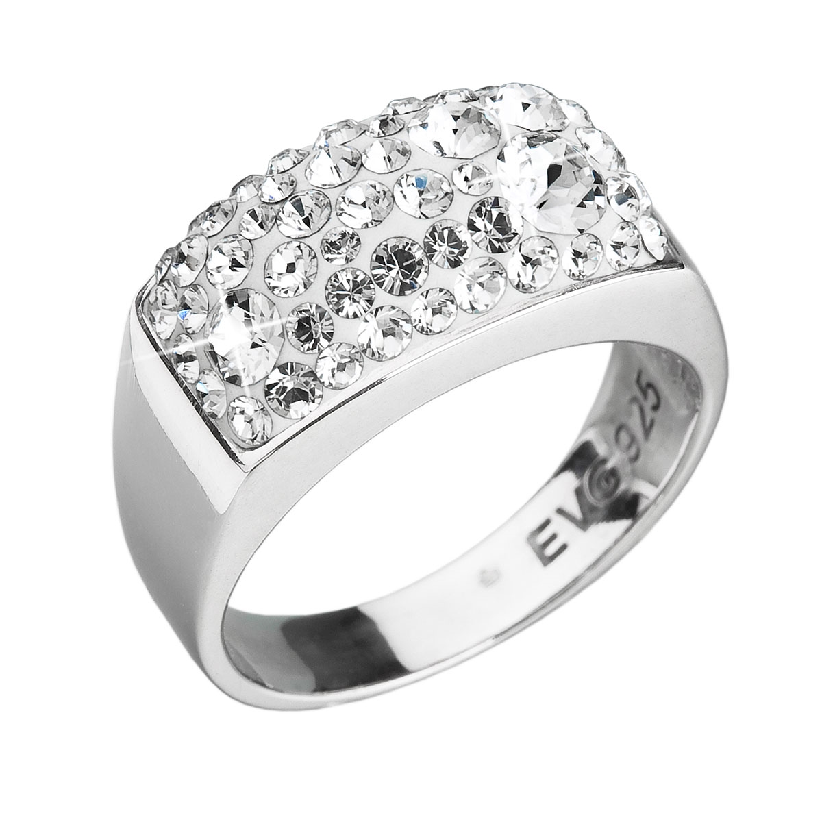 EVOLUTION GROUP CZ Stříbrný hranatý prsten Crystals from Swarovski®, Crystal - velikost 52 - 35014.1