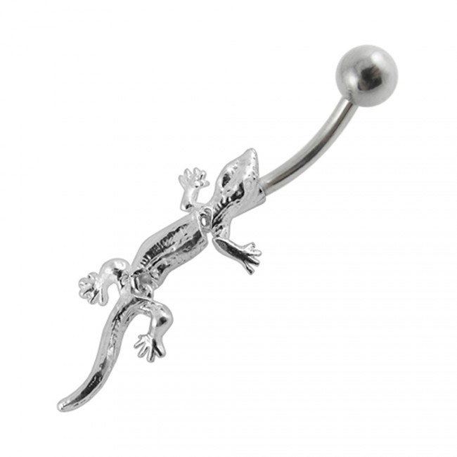 Šperky4U Stříbrný pohyblivý piercing do pupíku - ještěrka - BP01047