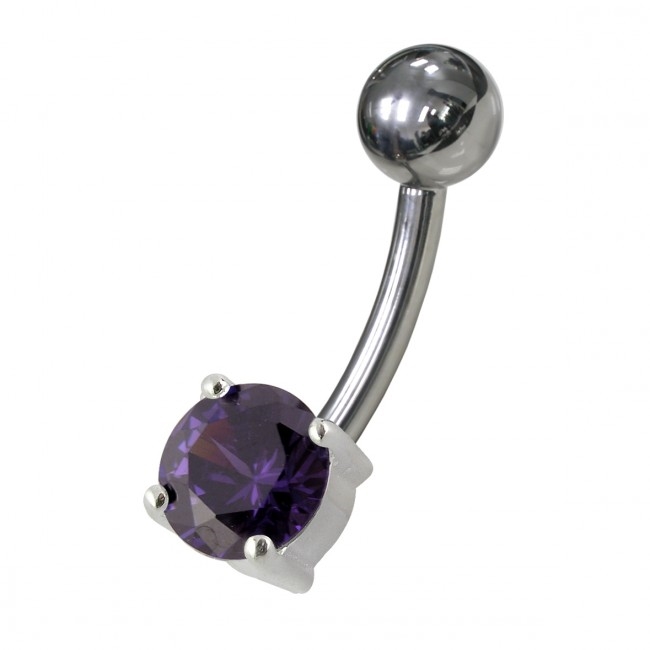 Šperky4U Stříbrný piercing do pupíku - kulatý zirkon 6 mm - BP01146-A