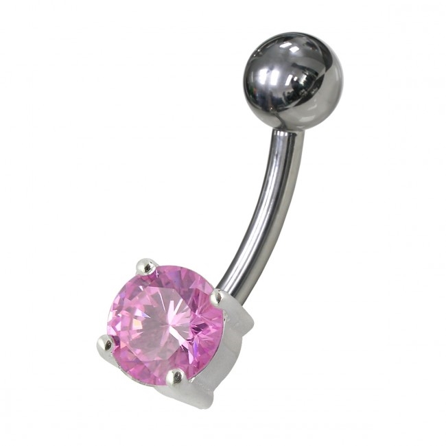 Šperky4U Stříbrný piercing do pupíku - kulatý zirkon 6 mm - BP01146-P