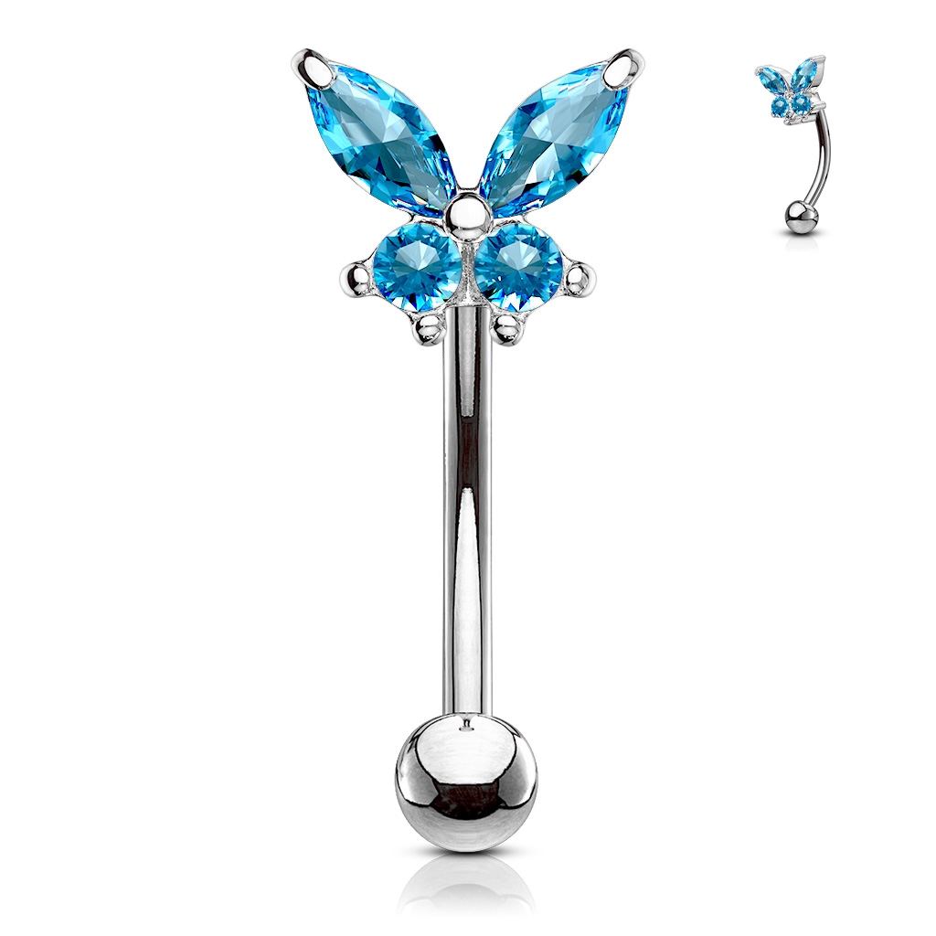 Šperky4U Piercing do obočí motýlek, tyrkysové zirkony - OB0004-Q