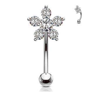 Piercing do obočí kytička, čiré zirkony
