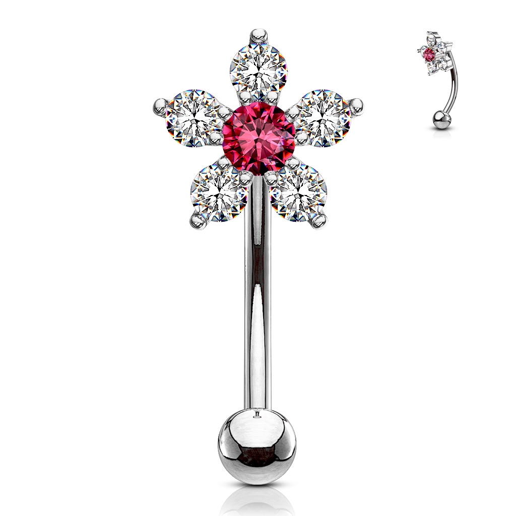 Šperky4U Piercing do obočí kytička, růžový zirkon - OB0006-P
