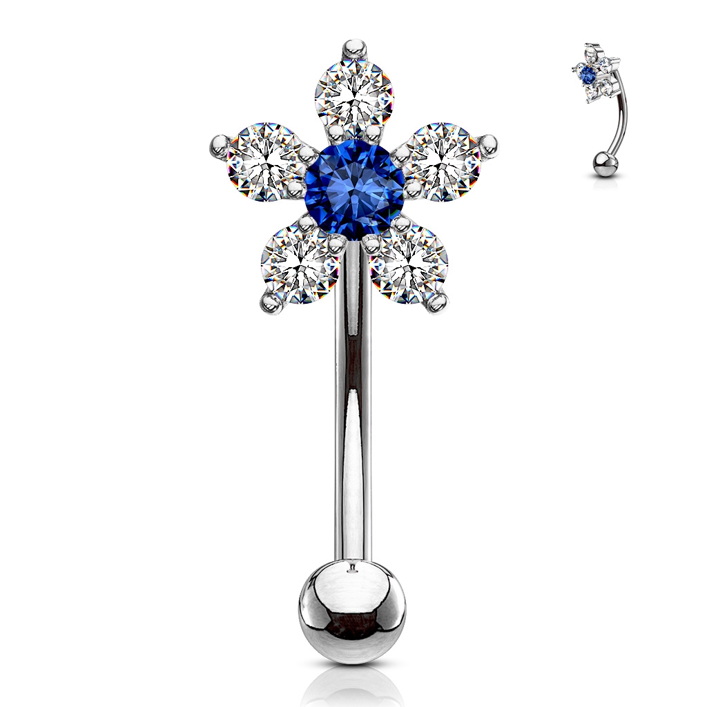 Šperky4U Piercing do obočí kytička, modrý zirkon - OB0006-B