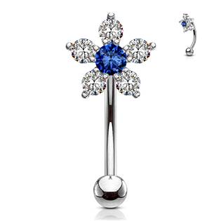Piercing do obočí kytička, modrý zirkon