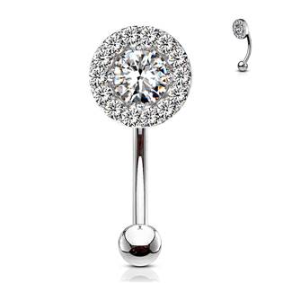 Piercing do obočí kolečko, čiré zirkony