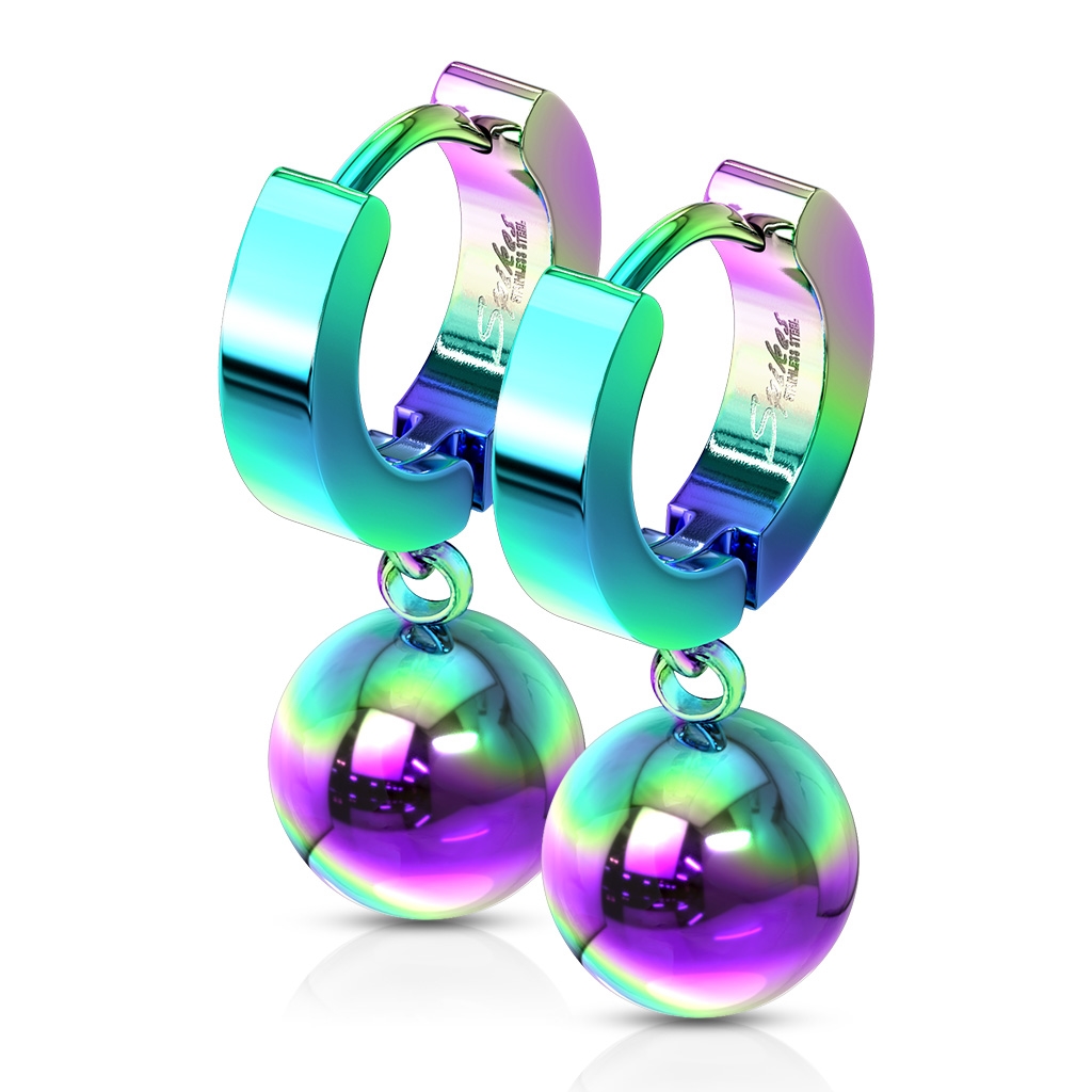 Šperky4U Duhové ocelové náušnice - kroužky s kuličkami - OPN1547-W