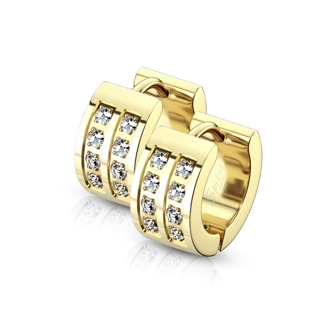 Šperky4U Zlacené ocelové náušnice se zirkony - OPN1552-GD