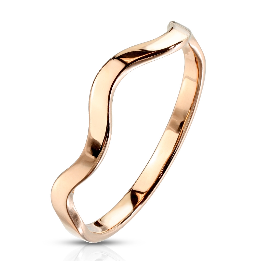 Šperky4U Zlacený ocelový prsten vlnka - velikost 49 - OPR1758RD-49