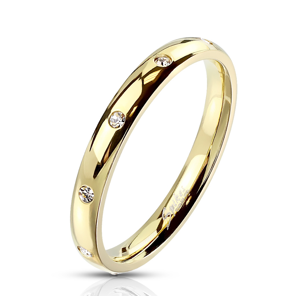 Šperky4U Zlacený celový prsten se zirkony - velikost 52 - OPR1759GD-52