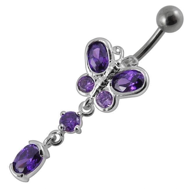 Šperky4U Stříbrný piercing do pupíku - motýlek - BP01272-A