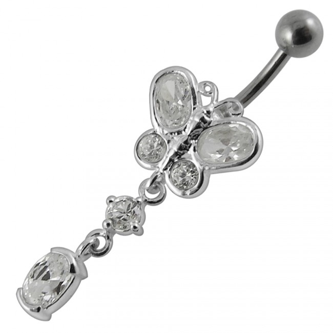 Šperky4U Stříbrný piercing do pupíku - motýlek - BP01272-C
