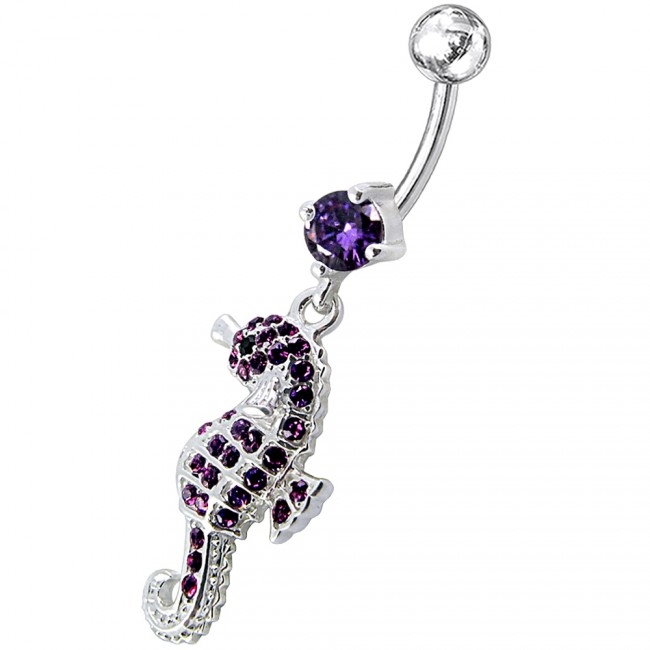 Šperky4U Stříbrný piercing do pupíku - mořský koník - BP01096-A