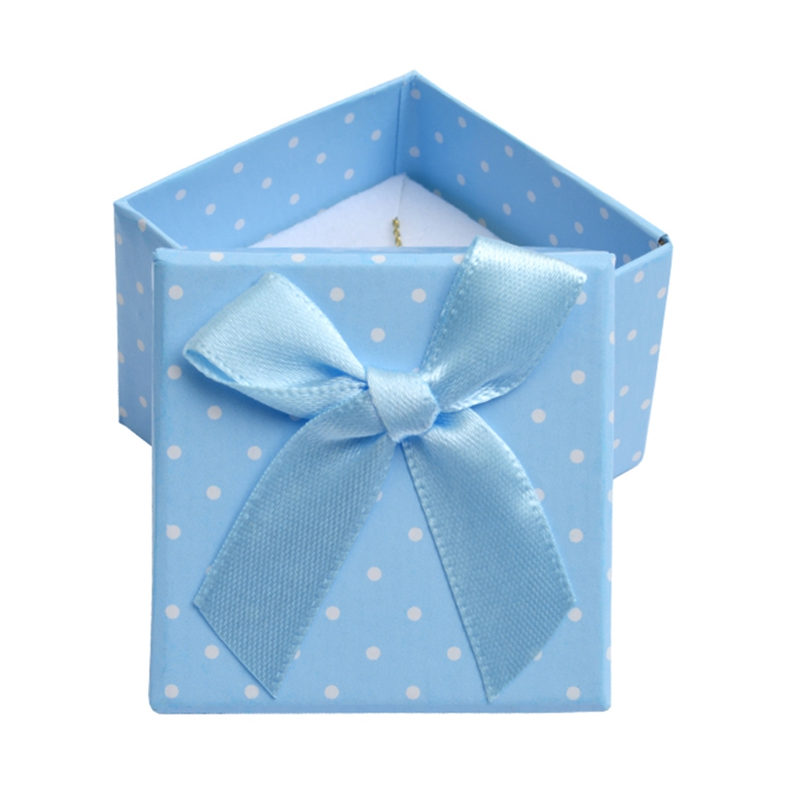 Darčeková krabička na prsteň modrá - biele bodky