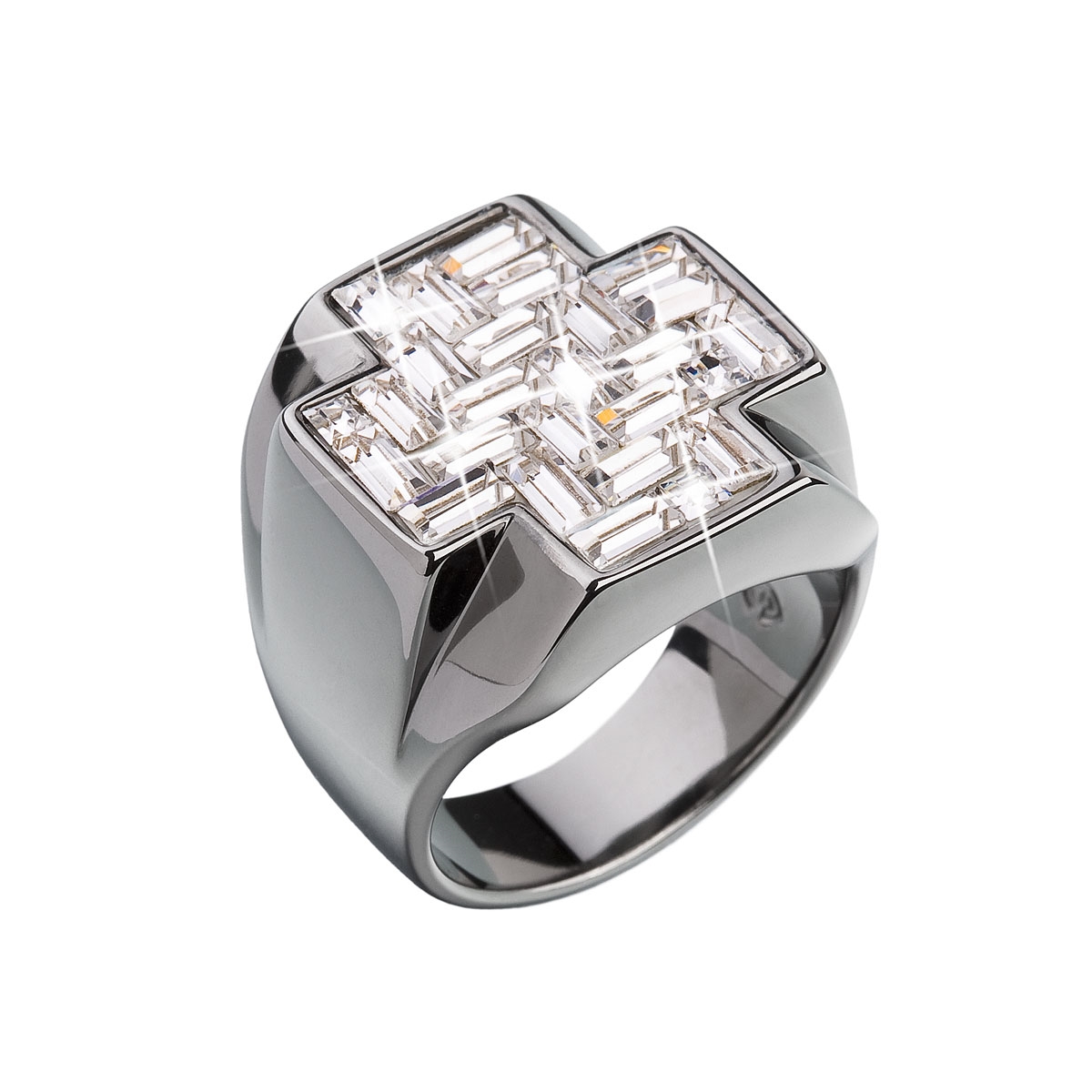 Strieborný prsteň kríž s kameňmi Crystals from Swarovski ®