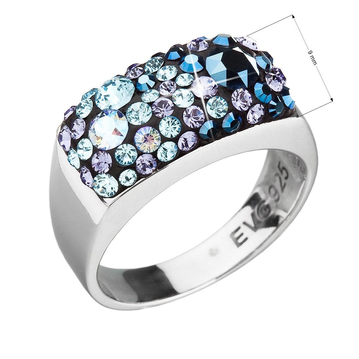 Strieborný prsteň s kameňmi Crystals from Swarovski ® Blue Style