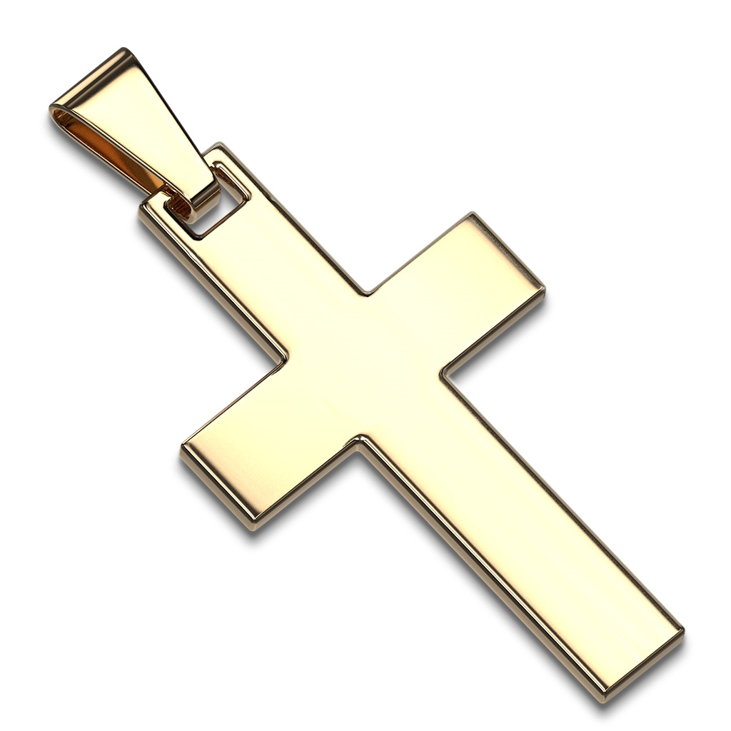 Zlatý oceľový prívesok - kríž