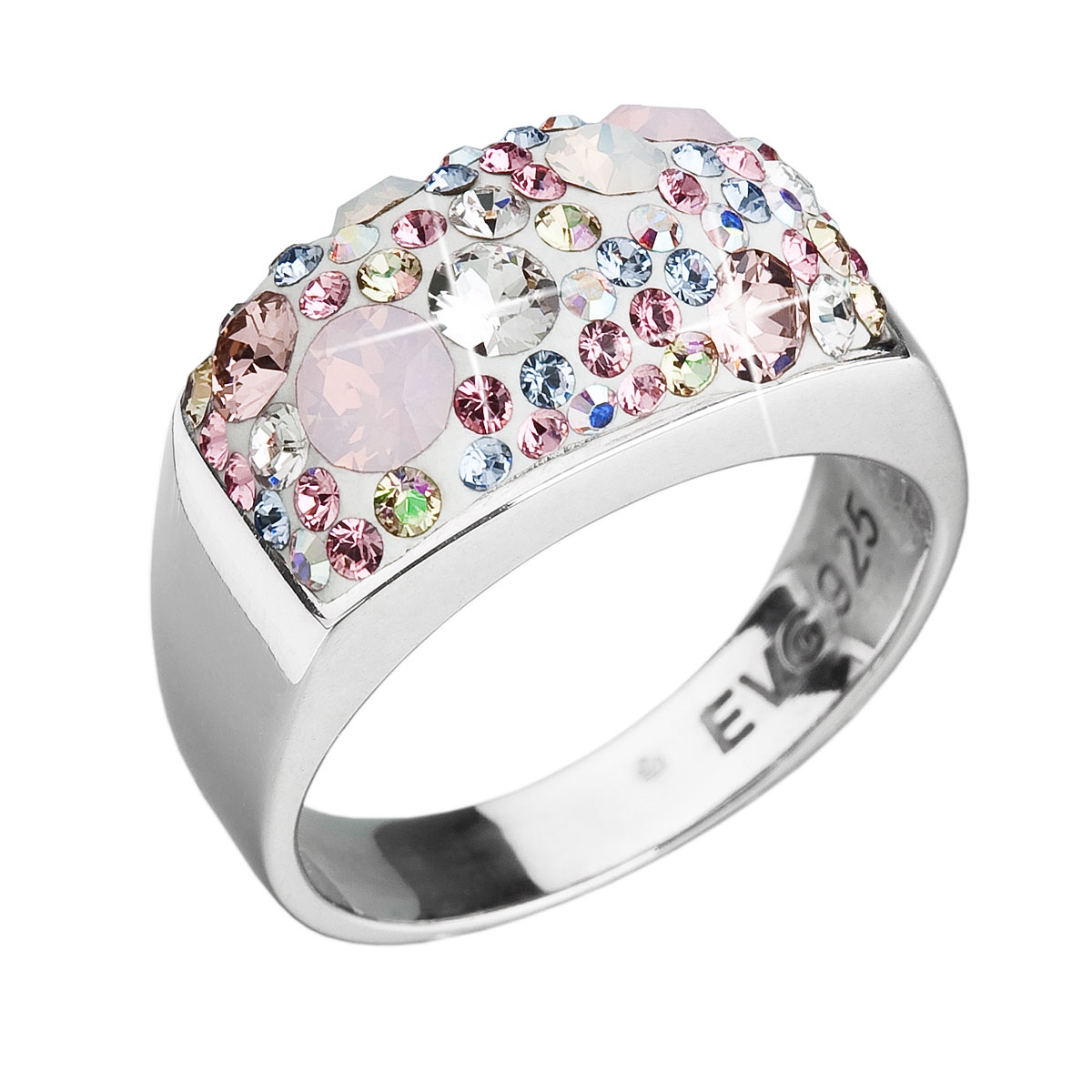 Strieborný hranatý prsteň Crystals from Swarovski ® Magic Rose