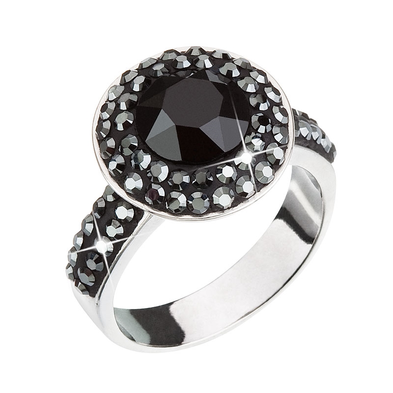 Strieborný prsteň s kameňmi Crystals from Swarovski ® Black Jet