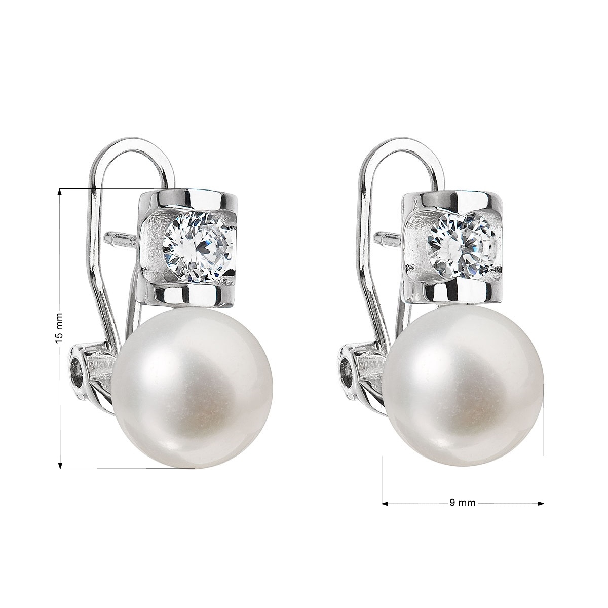 Strieborné náušnice s bielou riečnou perlou a zirkónom