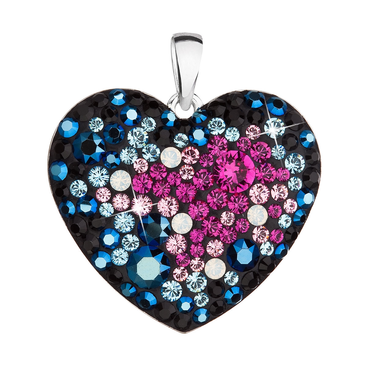 Strieborný prívesok s kryštálmi Swarovski mix farieb srdce galaxy
