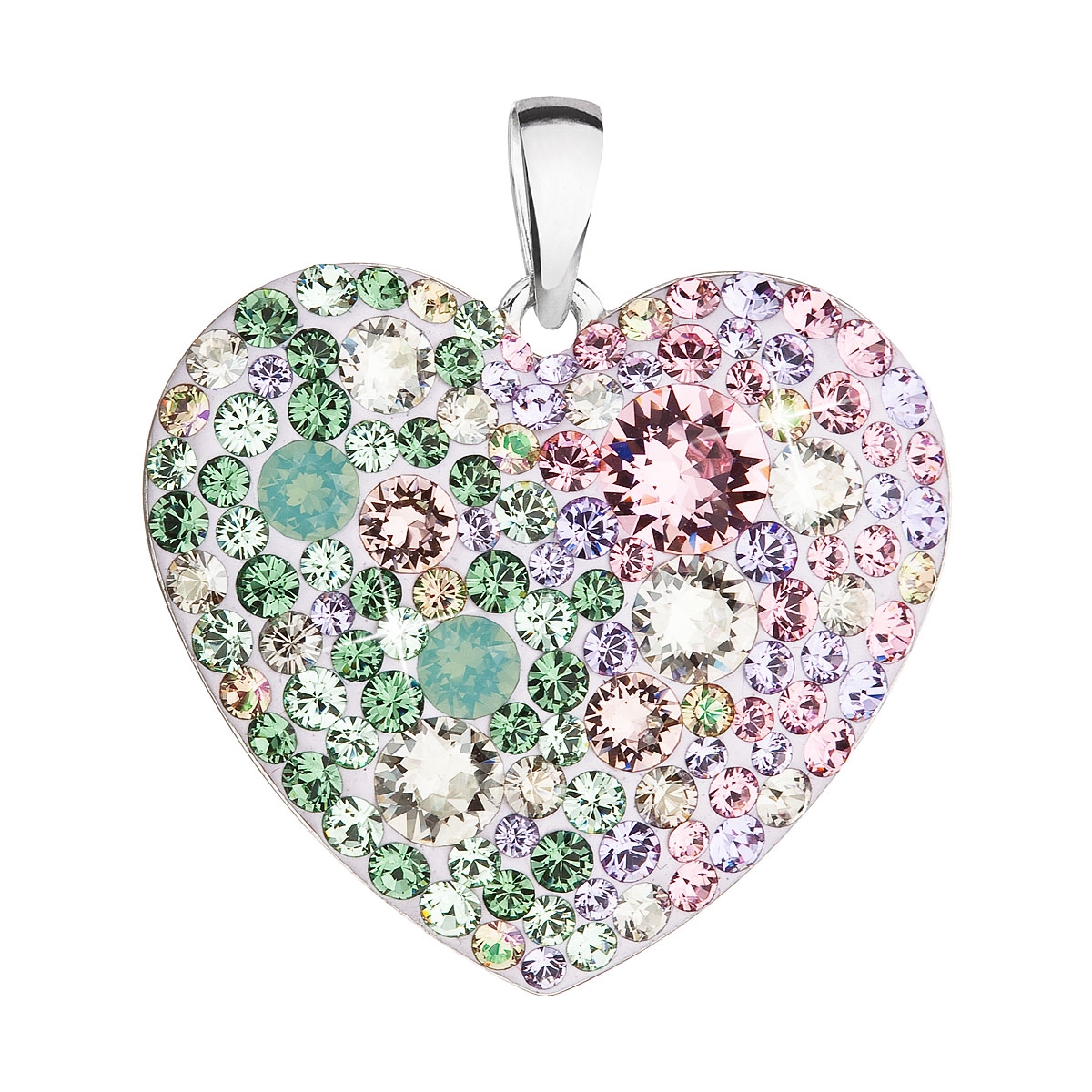 Strieborný prívesok s kryštálmi Swarovski mix farieb srdce sakura