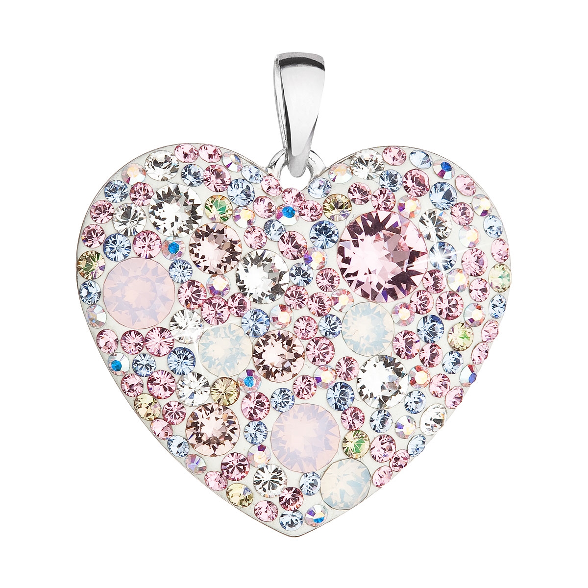 Strieborný prívesok s kryštálmi Swarovski mix farieb srdce magic rose