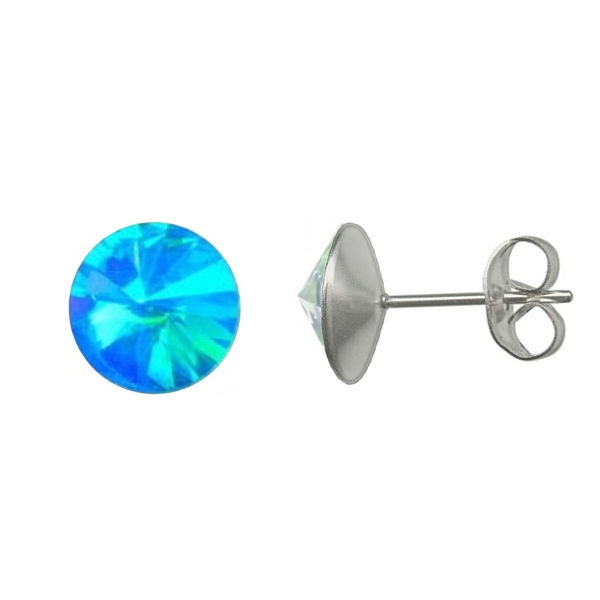 NUBIS® Ocelové náušnice 8mm, AB AQUAMARINE - NZ003-ABAQ