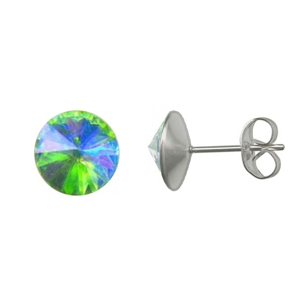 NUBIS® Ocelové náušnice 8mm, AB PERIDOT - NZ003-ABPD