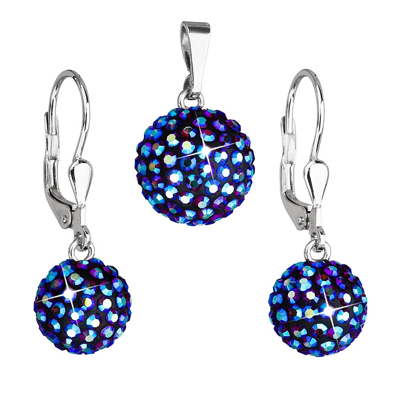 Strieborný set náušníc a prívesku s kryštálmi Crystals from Swarovski ® Bermuda Blue