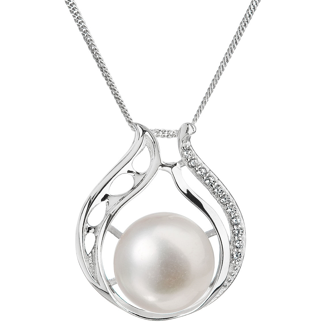 EVOLUTION GROUP CZ Stříbrný náhrdelník s přívěškem s říčních perlou - 22011.1