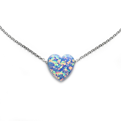 Strieborný náhrdelník s modrým opálovým srdcom