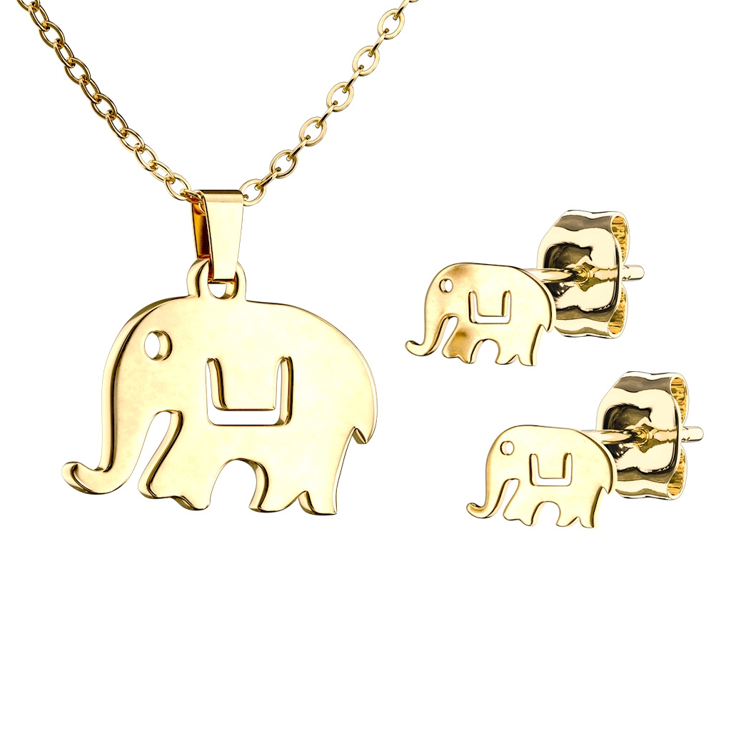 Pozlátený set šperkov z chirurgickej ocele, slonica