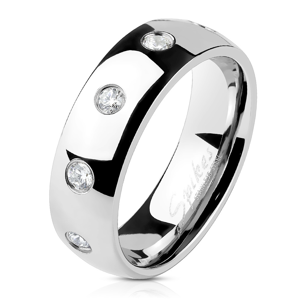 Spikes USA Ocelový prsten se zirkony, šíře 6 mm - velikost 60 - OPR0100-6-60