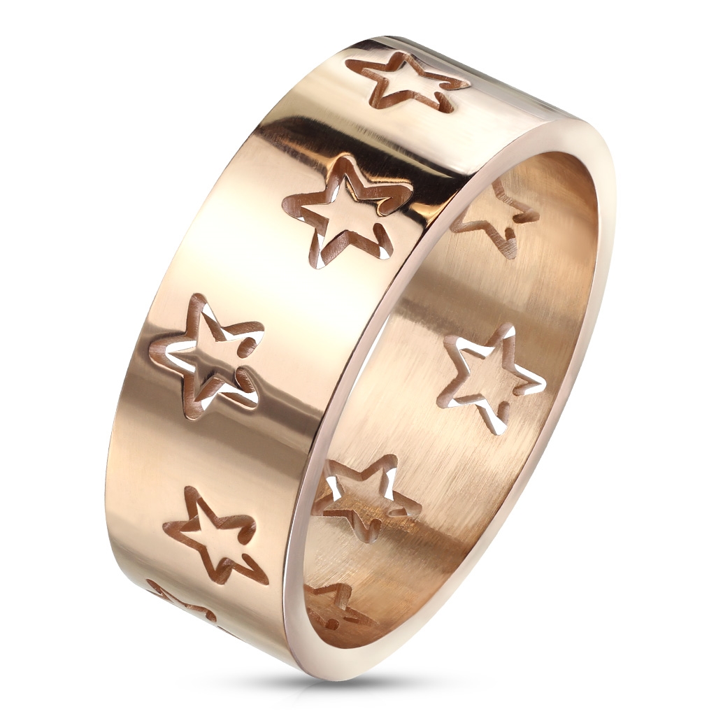 Šperky4U Ocelový prsten s hvězdami zlacený - velikost 57 - OPR1765-57