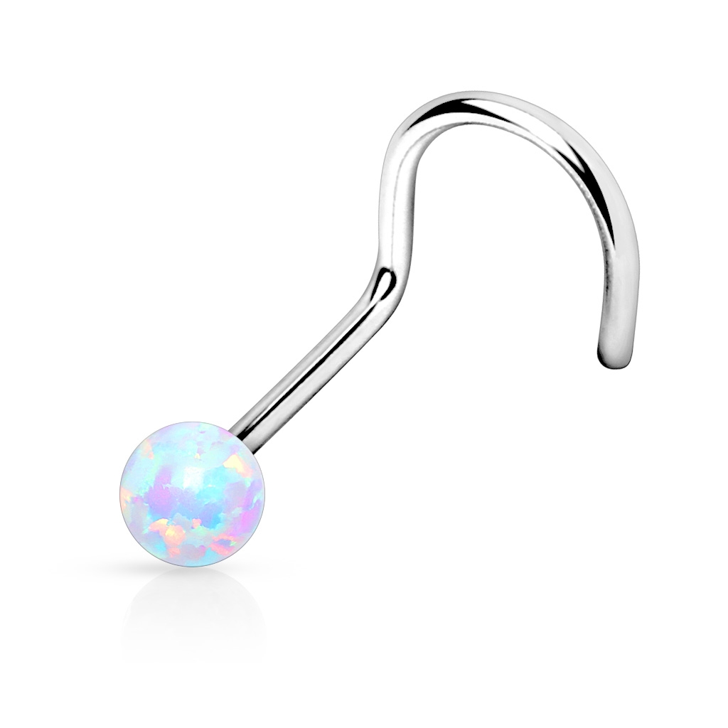 Šperky4U Zahnutý piercing do nosu opál - N01012-LB