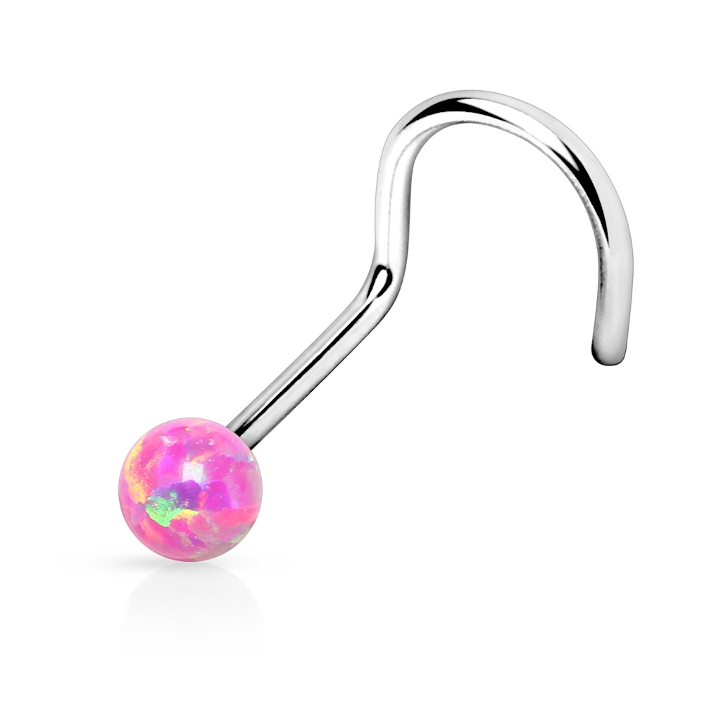 Šperky4U Zahnutý piercing do nosu opál - N01012-P