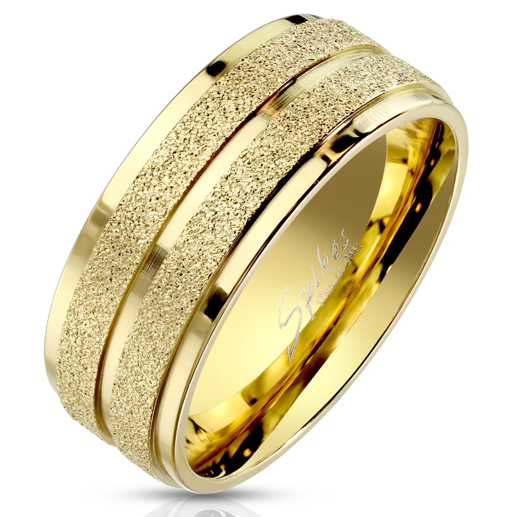 Šperky4U Pískovaný zlacený ocelový prsten - velikost 67 - OPR1772-67