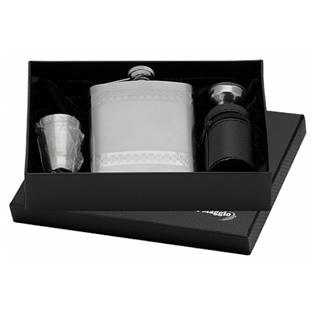 Ocelová kapesní láhev - placatka 220ml + 4 kalíšky 30ml a trychtýřek