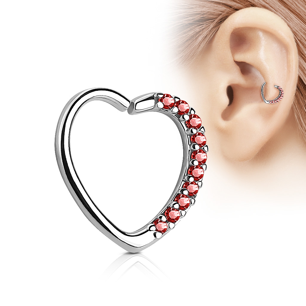 Šperky4U Piercing do nosu/ucha srdce, červené kamínky - N0060L-R