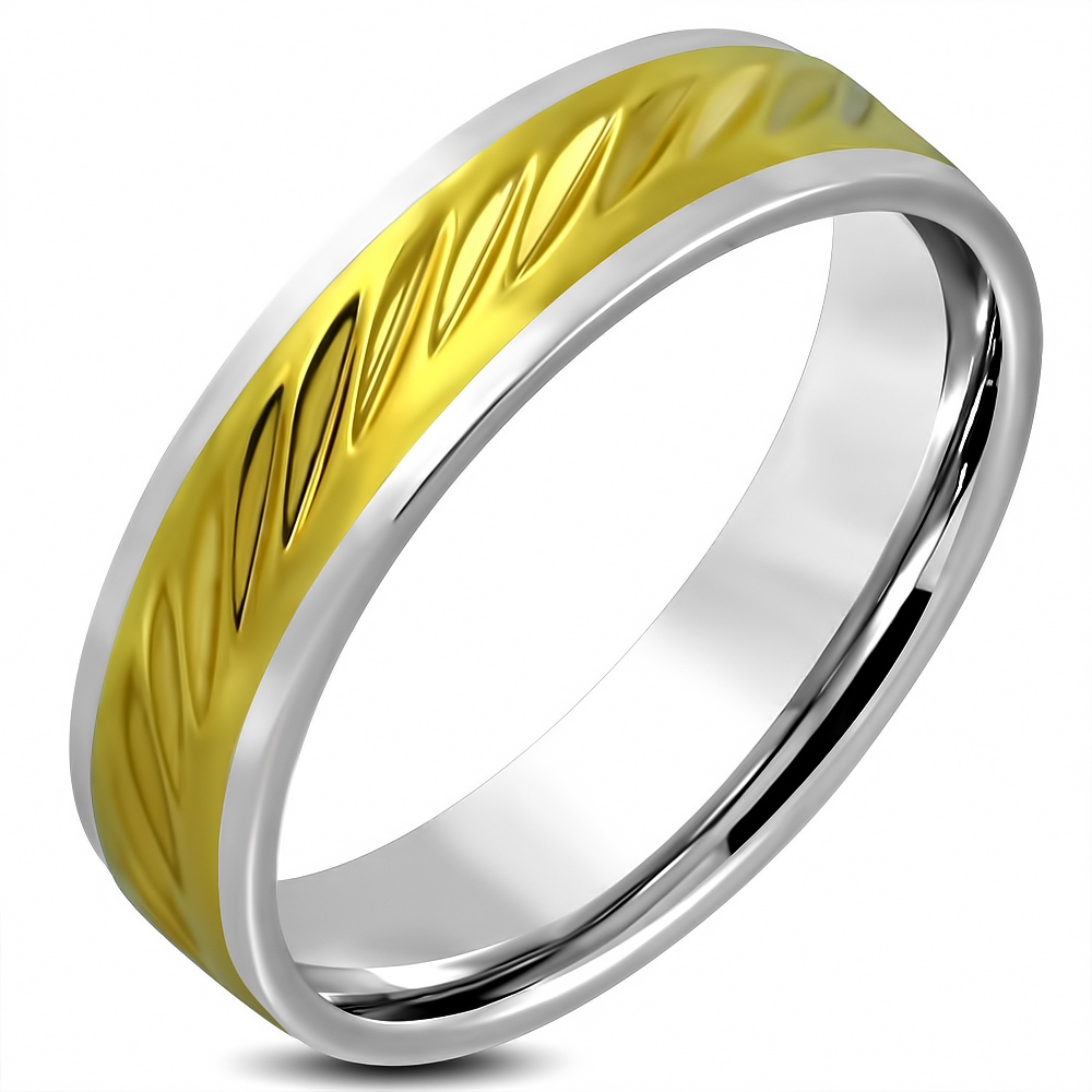Šperky4U Ocelový prsten zlacený, šíře 6 mm - velikost 59 - OPR1808-6-59