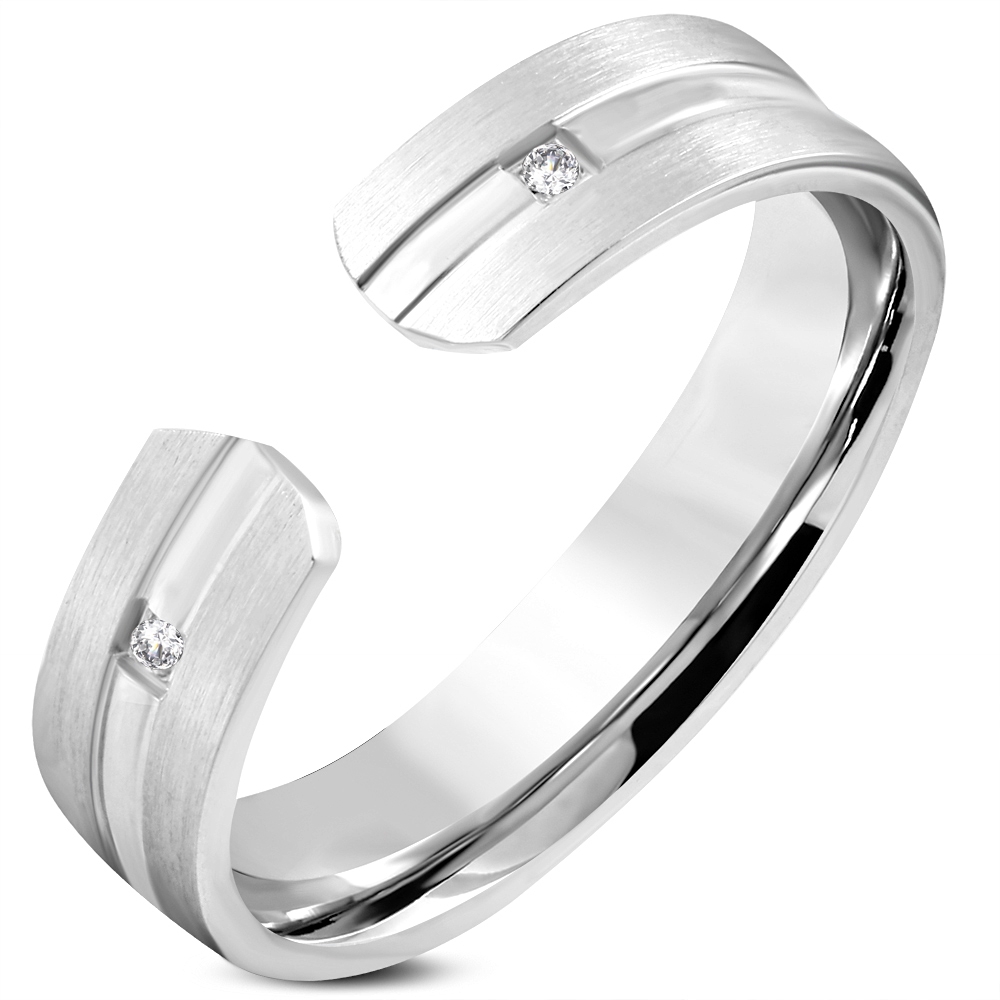 Šperky4U Ocelový prsten se 2ma zirkony - velikost 54 - OPR1782-54