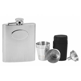 Ocelová kapesní láhev - placatka 220ml + 4 kalíšky 30ml a trychtýřek