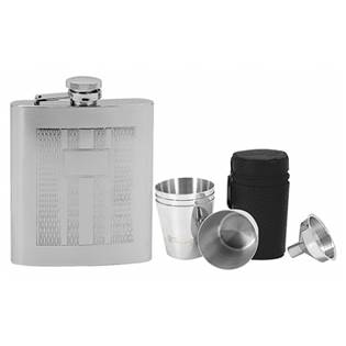 Ocelová kapesní láhev - placatka 220ml + 4 kalíšky 30ml a trychtýřek