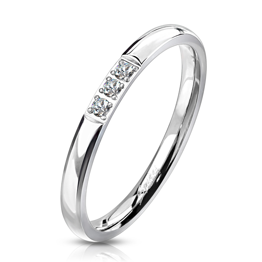 Šperky4U Ocelový prsten se zirkony - velikost 49 - OPR1774-49