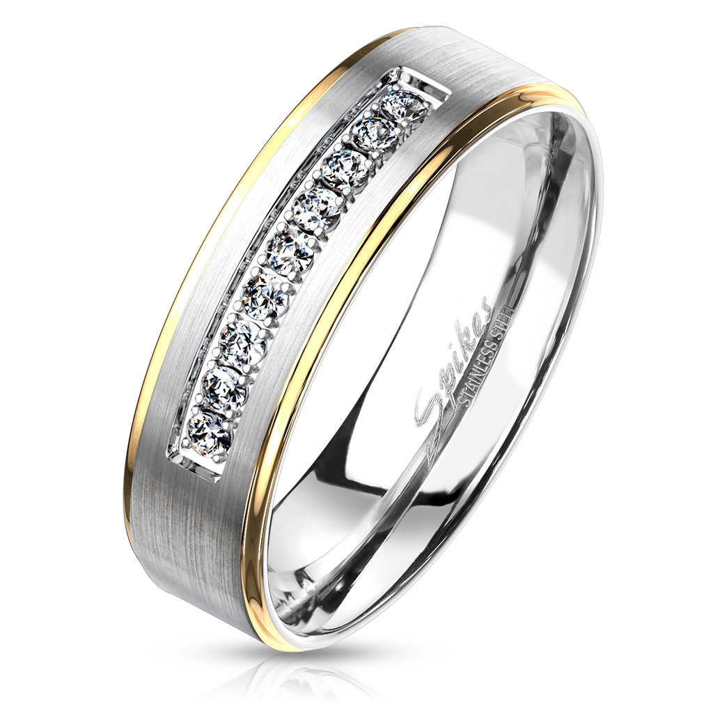 Spikes USA OPR0109 Dámský ocelový prsten se zirkony - velikost 54 - OPR0109-6-54