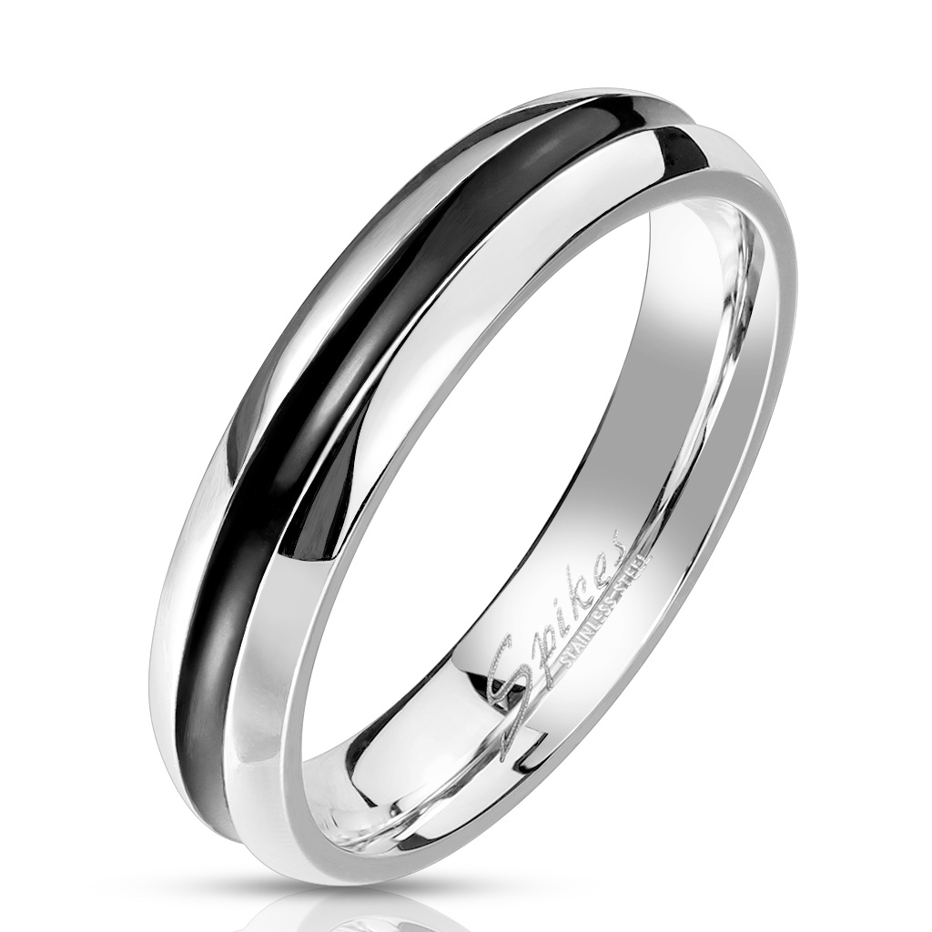 Spikes USA Ocelový prsten s černým pruhem - velikost 52 - OPR0113-4-52