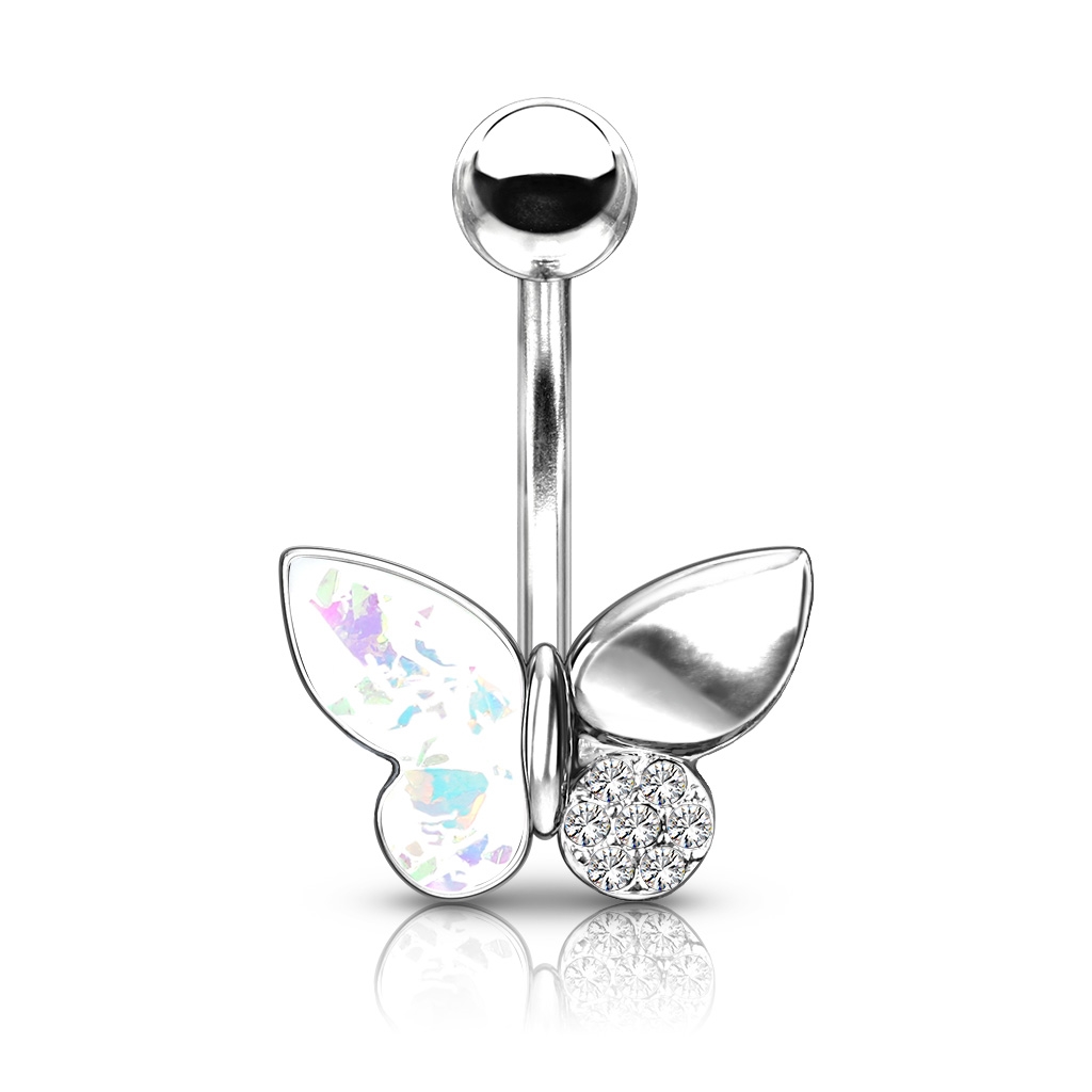 Šperky4U Piercing do pupíku motýlek - WP01331-WH