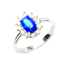 Strieborný prsteň s modrým opál a zirkónmi